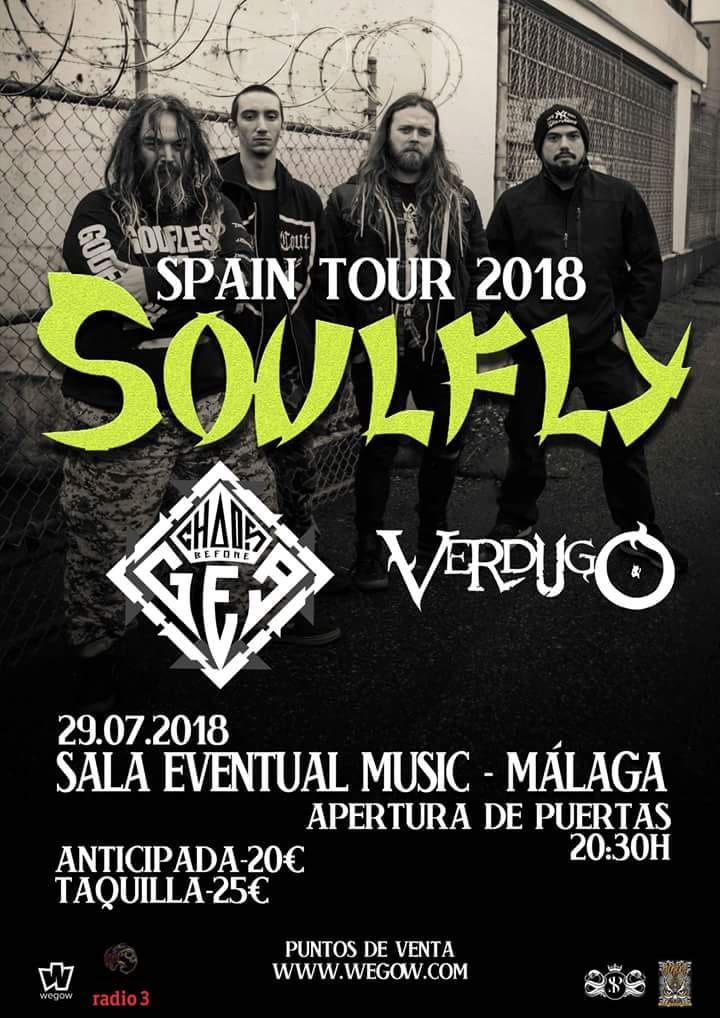 Verdugo y Chaos Before Gea acompañarán a Soulfly en su concierto de Málaga el 29 de julio