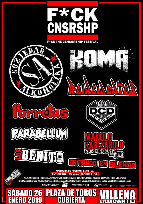 F*CK THE CENSORSHIP festival 2019 – 26 de enero Villena (Alicante)