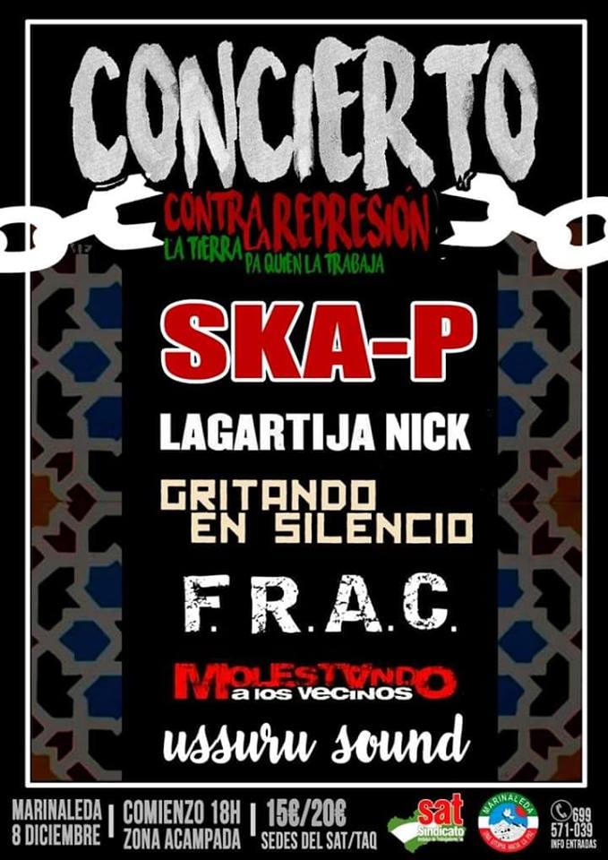SKA-P encabezan el cartel del Concierto contra La represión organizado por el SAT el 8 de diciembre en Marinaleda