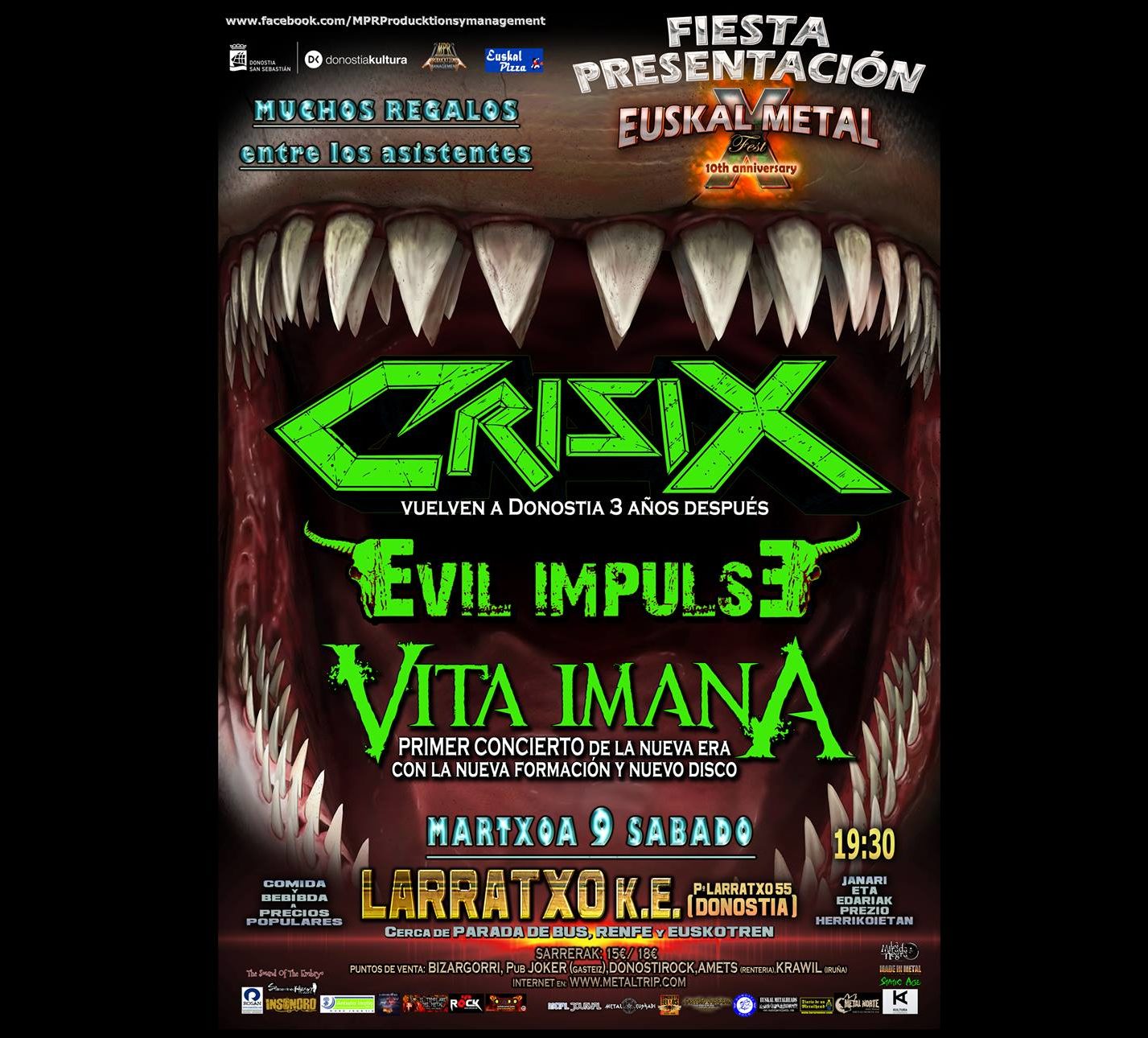 CRISIX+EVIL IMPULSE+VITA IMANA en FIESTA PRESENTACIÓN X EUSKAL METAL Fest