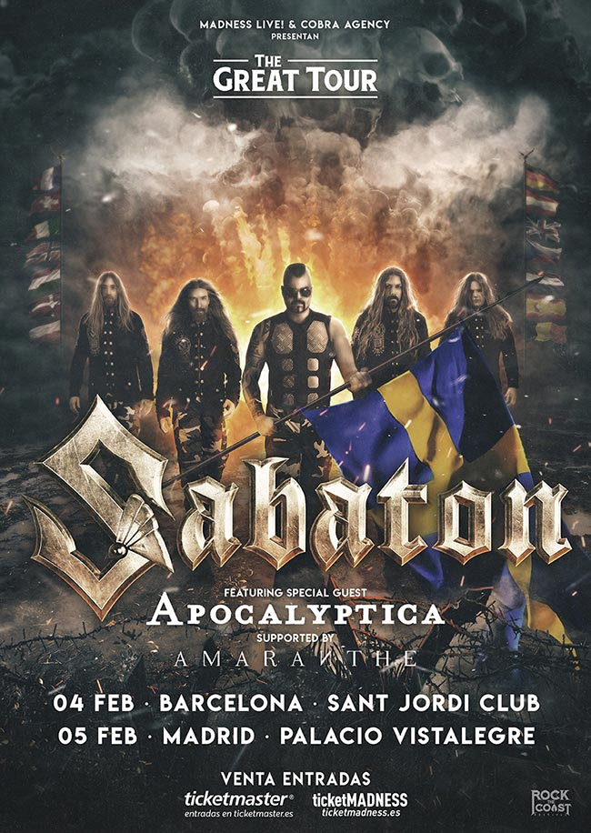 SABATON + APOCALYPTICA + AMARANTHE en España en febrero de 2020