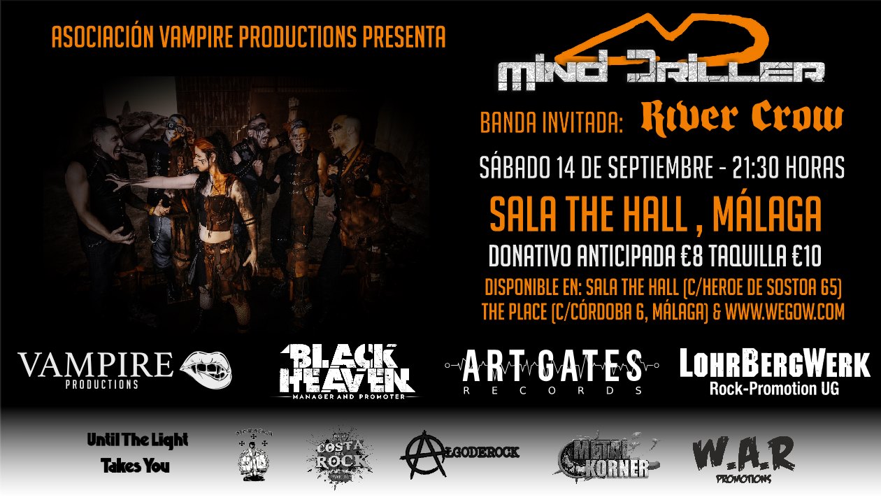 MIND DRILLER estarán actuando en MÁLAGA junto a RIVER CROW el 14 de septiembre