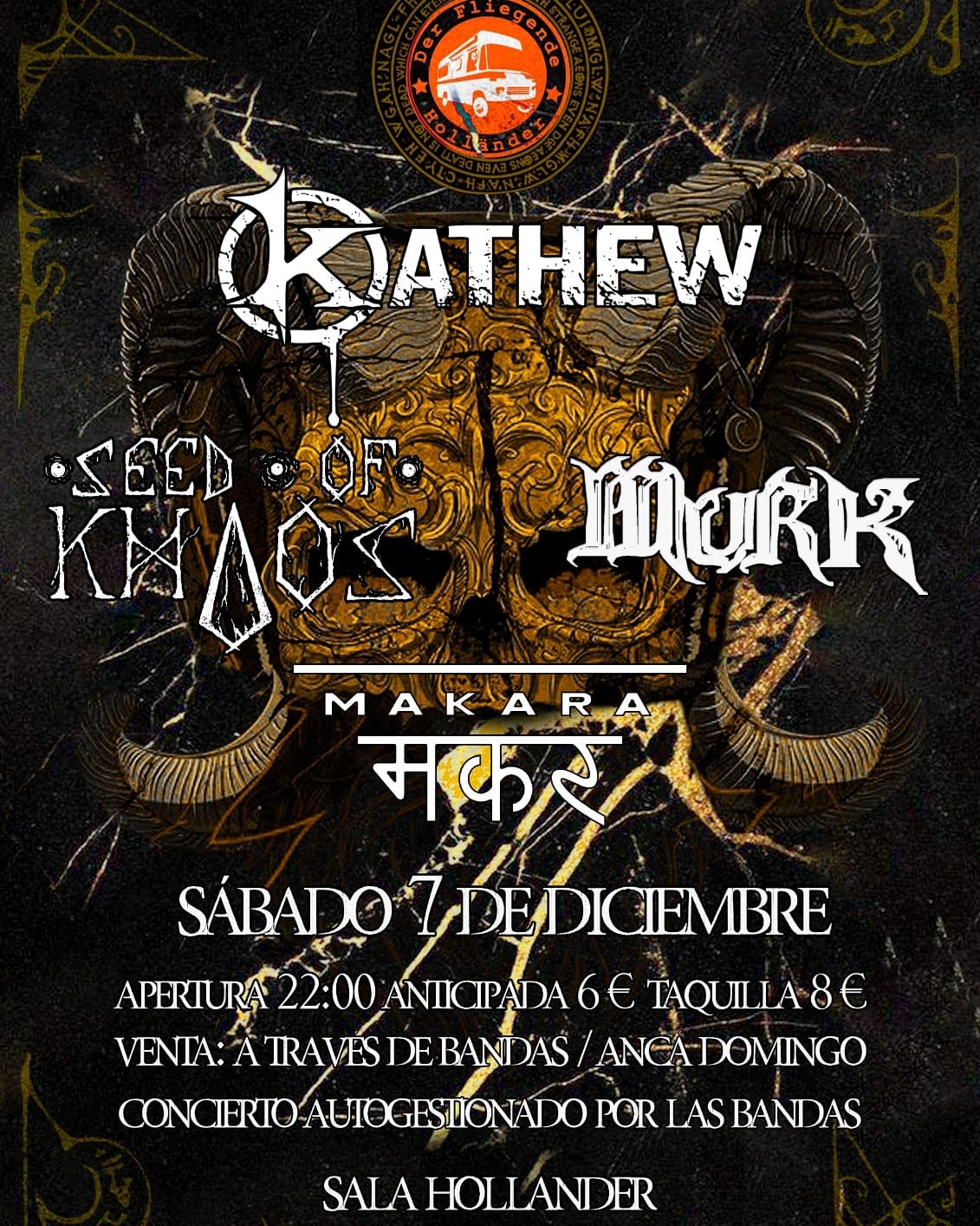 KATHEW + MURK + SEED OF KHAOS + MAKARA en CONCIERTO autogestionado – SEVILLA, 7 de diciembre (Sala Hollander)