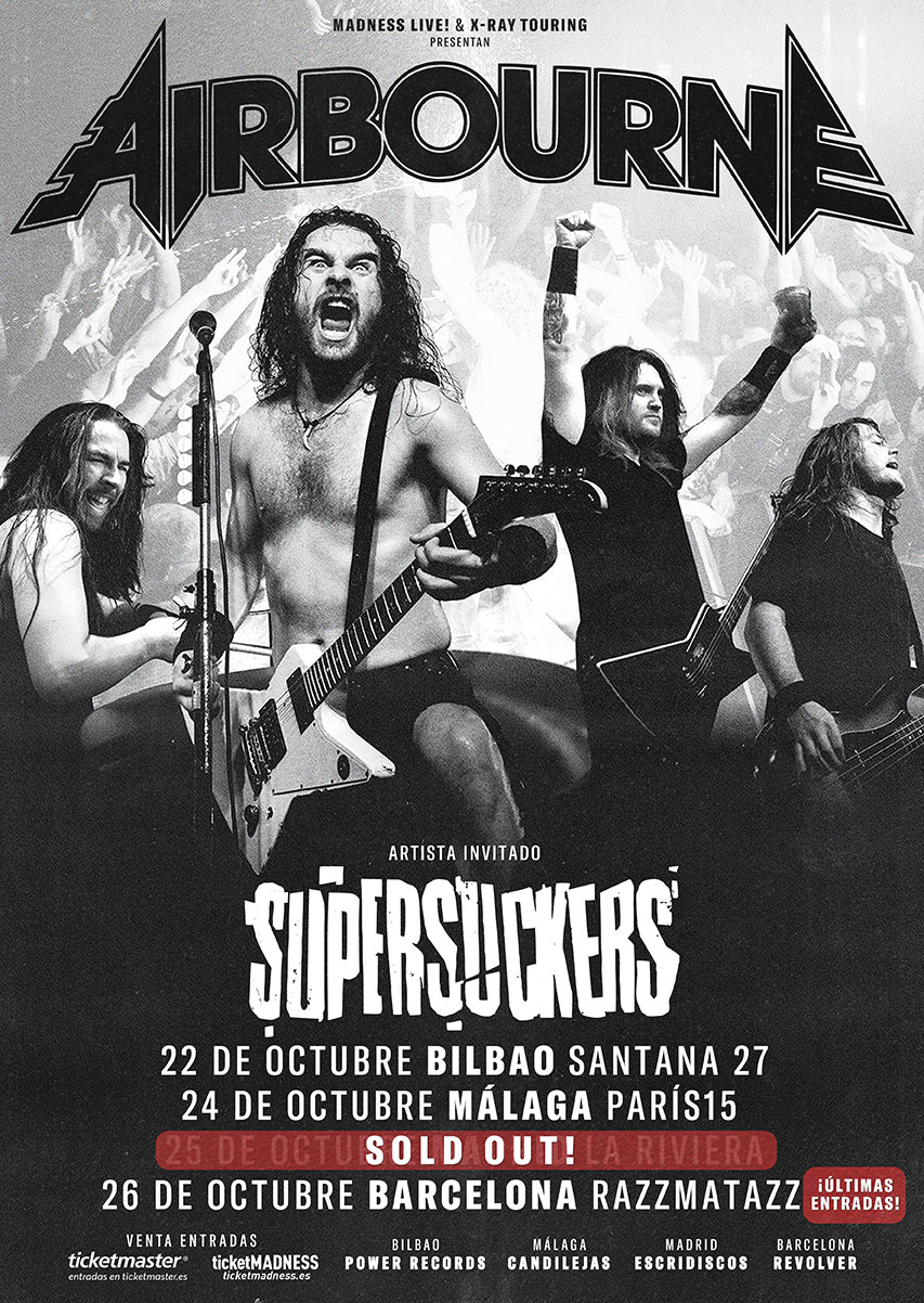 AIRBOURNE estarán actuando en Málaga este jueves 24 de octubre acompañados de SUPERSUCKERS