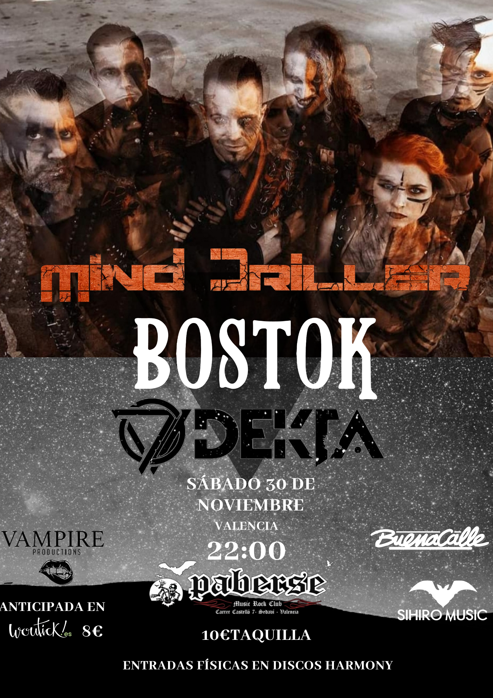 MIND DRILLER + BOSTOK + DEKTA el 30 de noviembre en Valencia