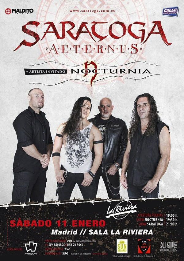 SARATOGA: En concierto en Madrid este sábado 11 de enero