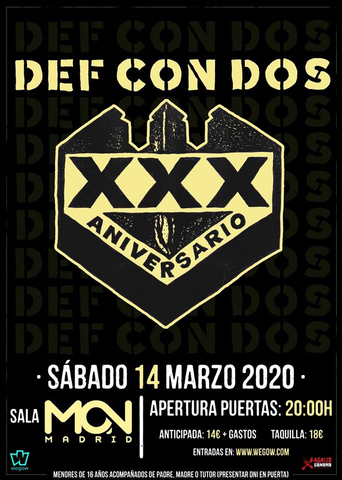 DEF CON DOS estarán celebrando su XXX aniversario el 14 de marzo en Madrid (Sala Mon)