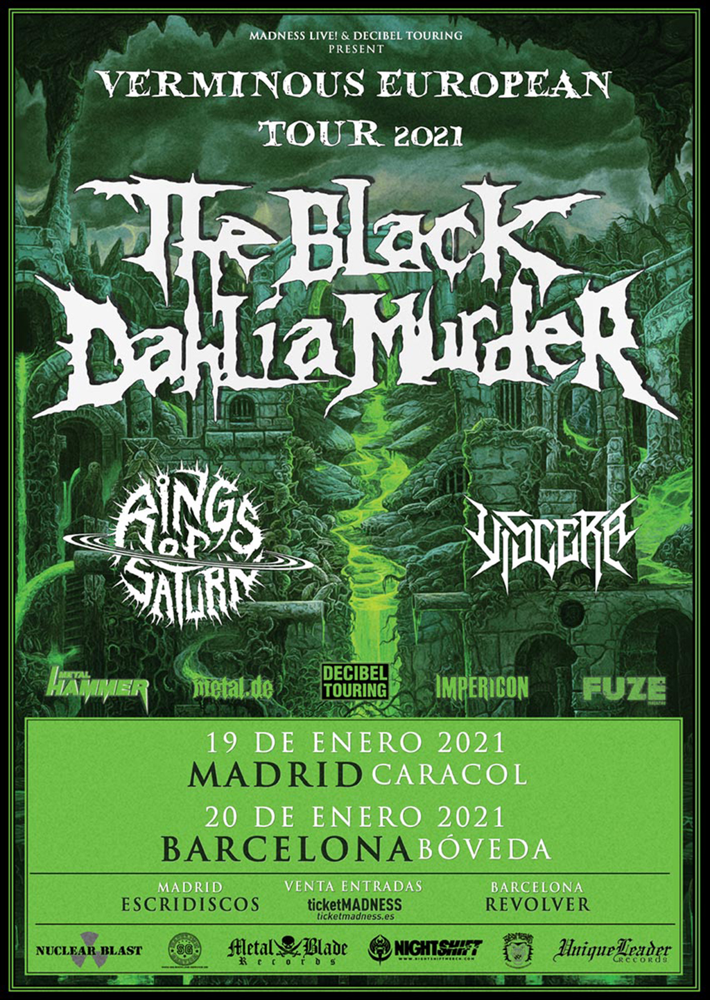 The Black Dahlia Murder + Rings of Saturn + Viscera – España en Enero de 2021