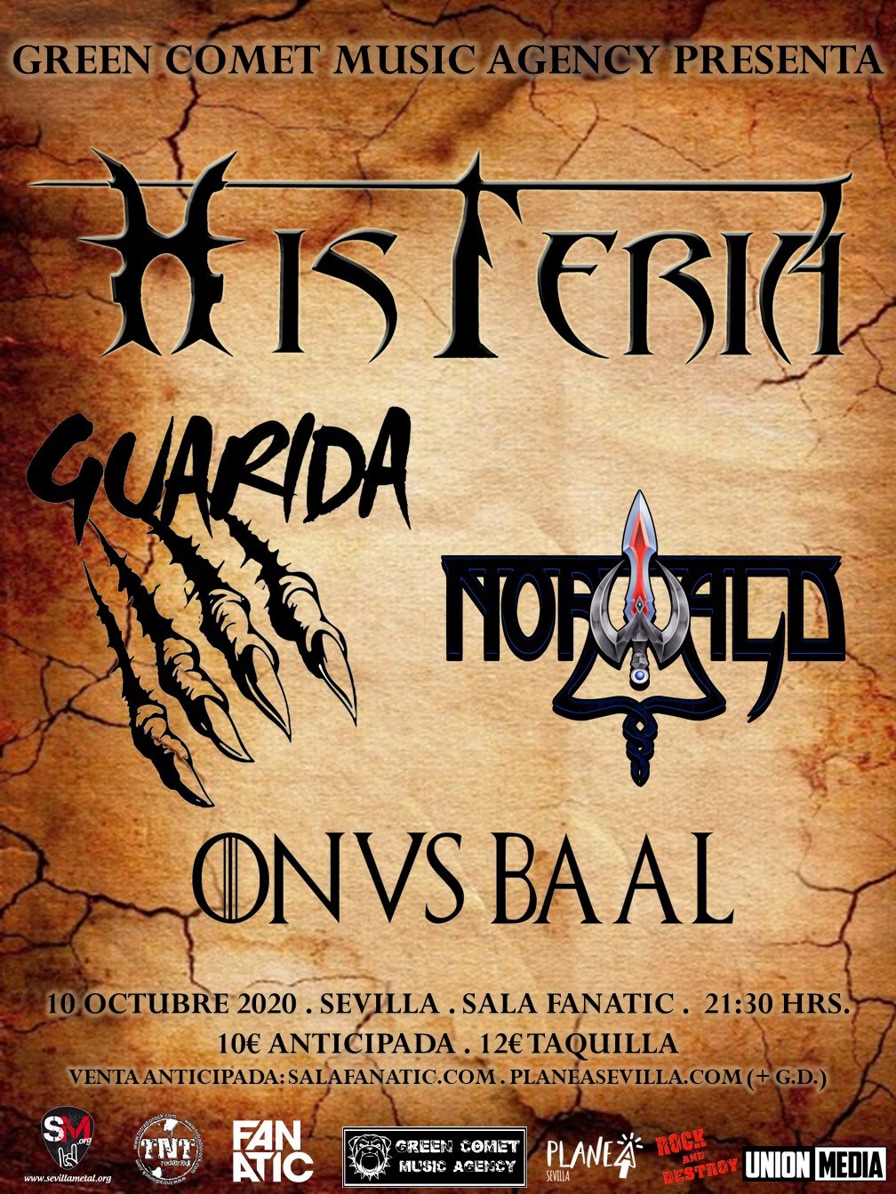 Histeria, Norwald, Guarida y Onus Baal actuarán juntos en Sevilla en octubre