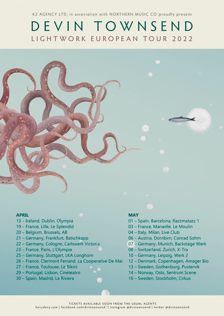 DEVIN TOWNSEND: Anuncia gira europea ‘Lightwork Tour’; nuevo álbum de estudio previsto para la primavera de 2022