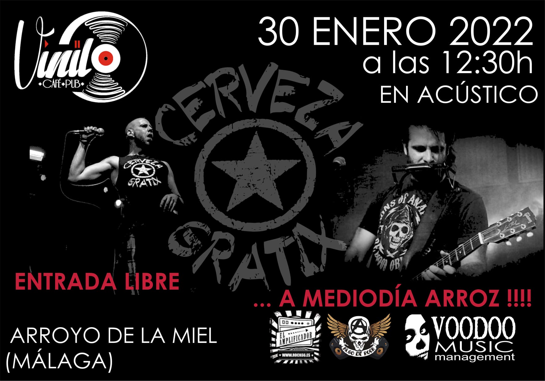 Cerveza Gratix en acústico el 30 de enero en Vinilo Café Pub (Benalmádena)