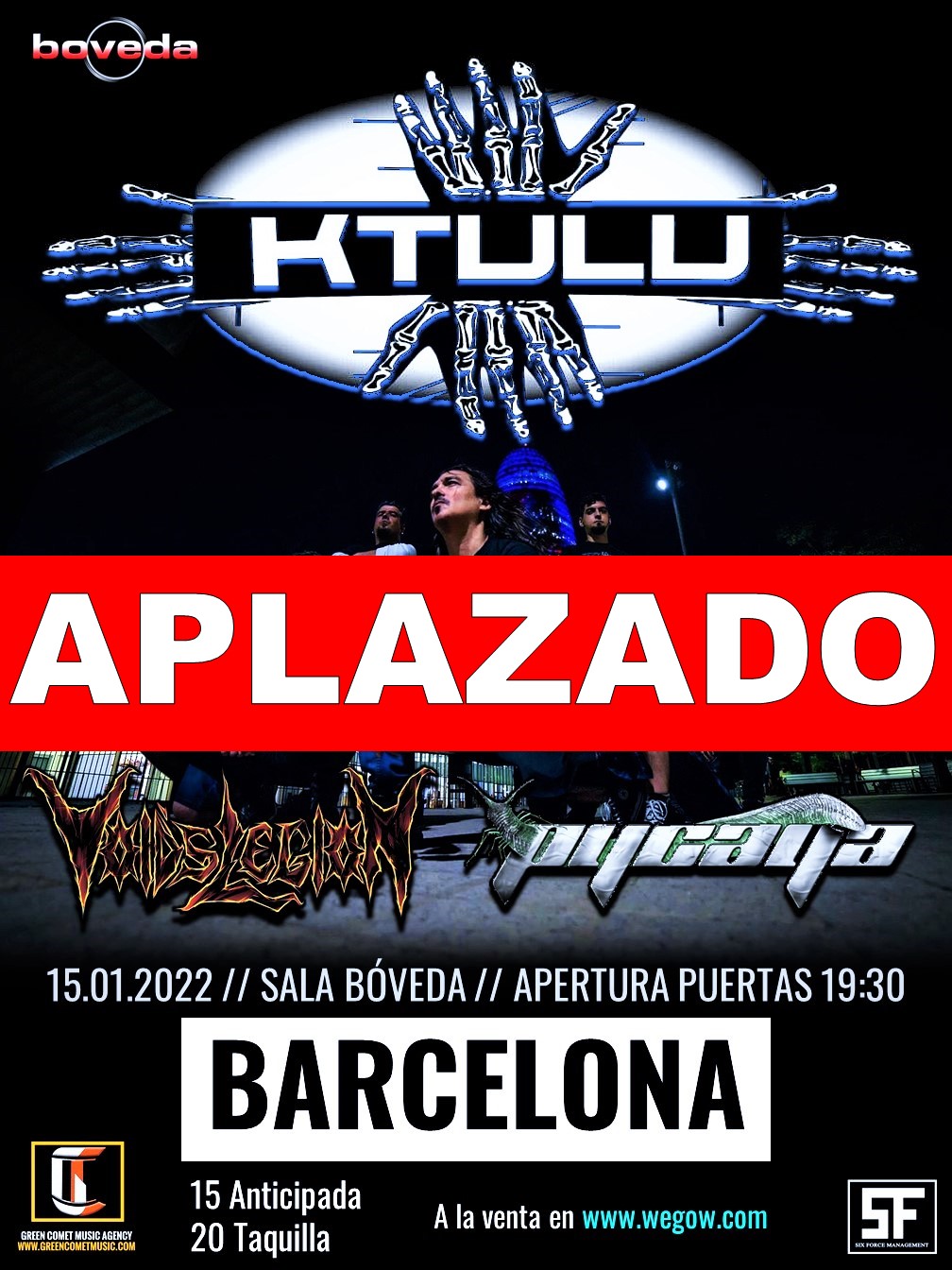 Ktulu + Void’s Legion + Pycaya aplazan el concierto del 15 de enero en Barcelona