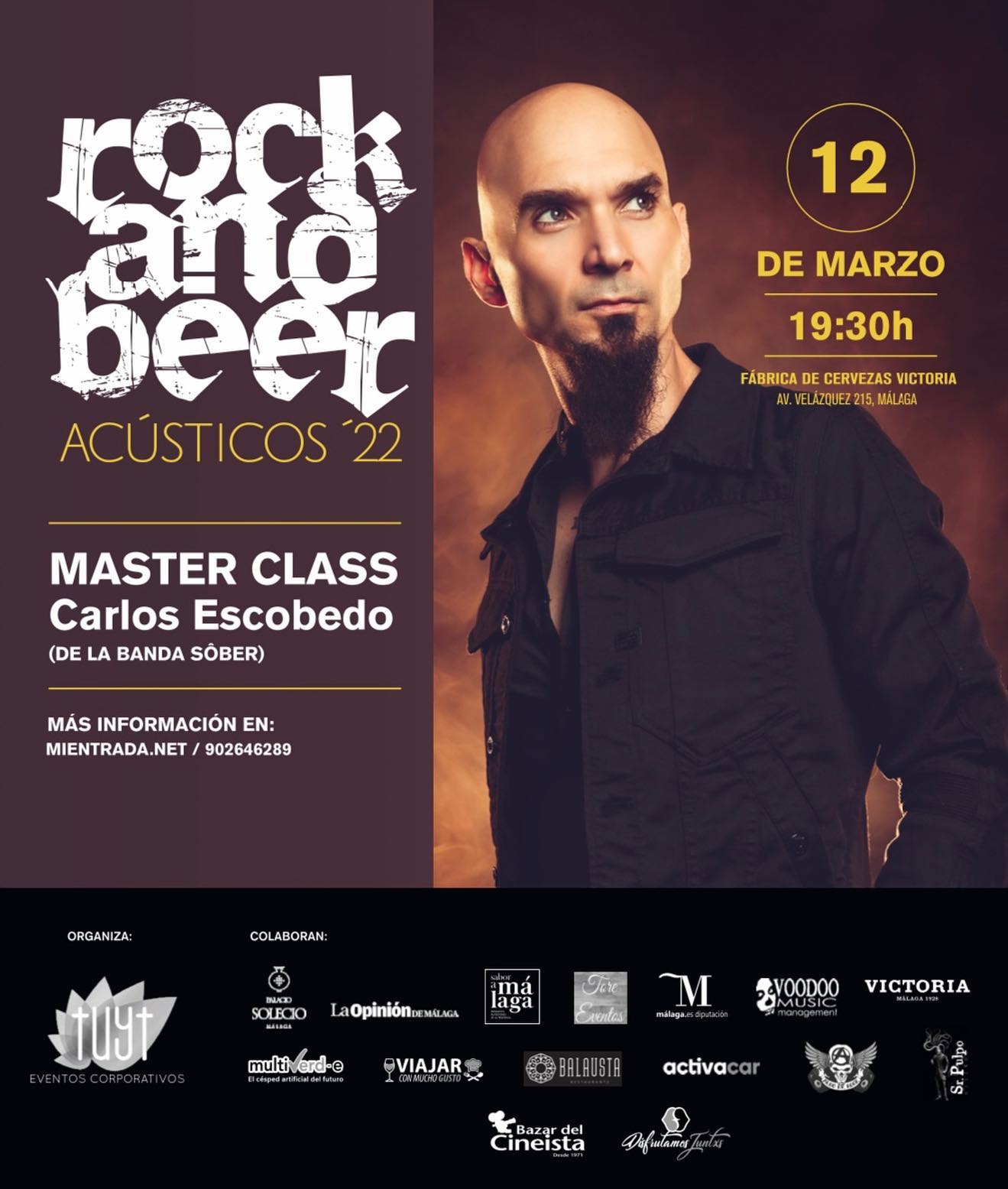 rock and beer acústicos 2022 con Carlos Escobedo de Sôber el 12 de marzo en Málaga