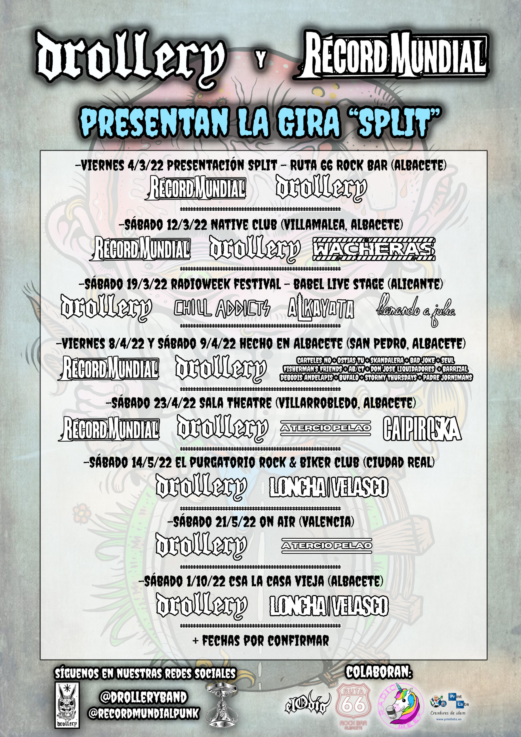 Las bandas albaceteñas Record Mundial y Drollery desvelan el cartel de la gira conjunta “Split” 2022