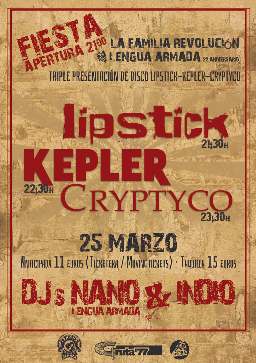 Fiesta La Familia Revolución y Lengua Armada mañana en Madrid (Gruta 77)