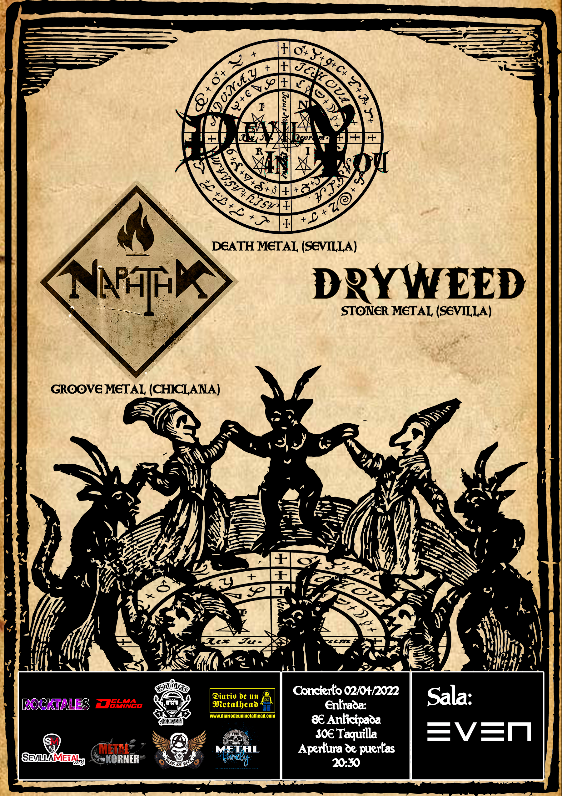 Devil In You + Naphtha + Dryweed el 2 de abril en Sevilla