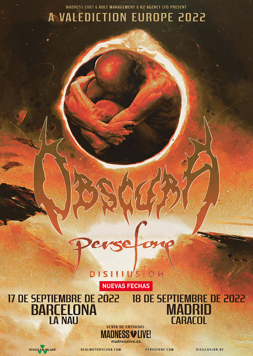 Obscura + Persefone + Disillusion 17 y 18 de septiembre en Barcelona y Madrid