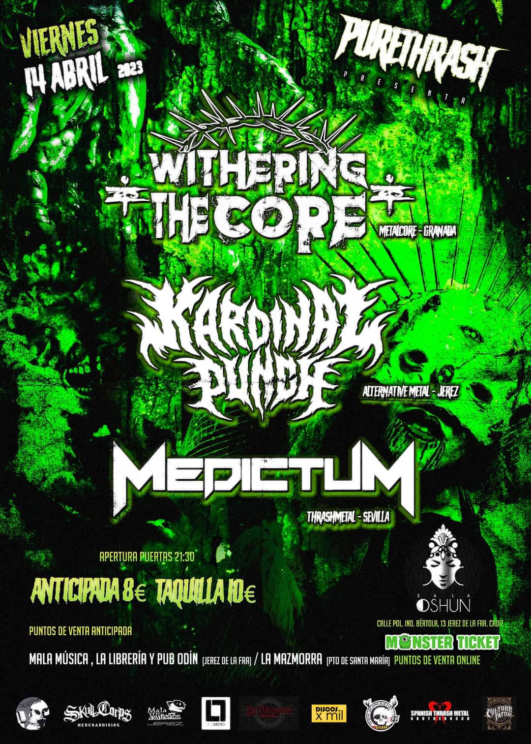 Withering The Core + Medictum + Kardinal Punch estarán actuando el 14 de abril en Jerez de la Frontera