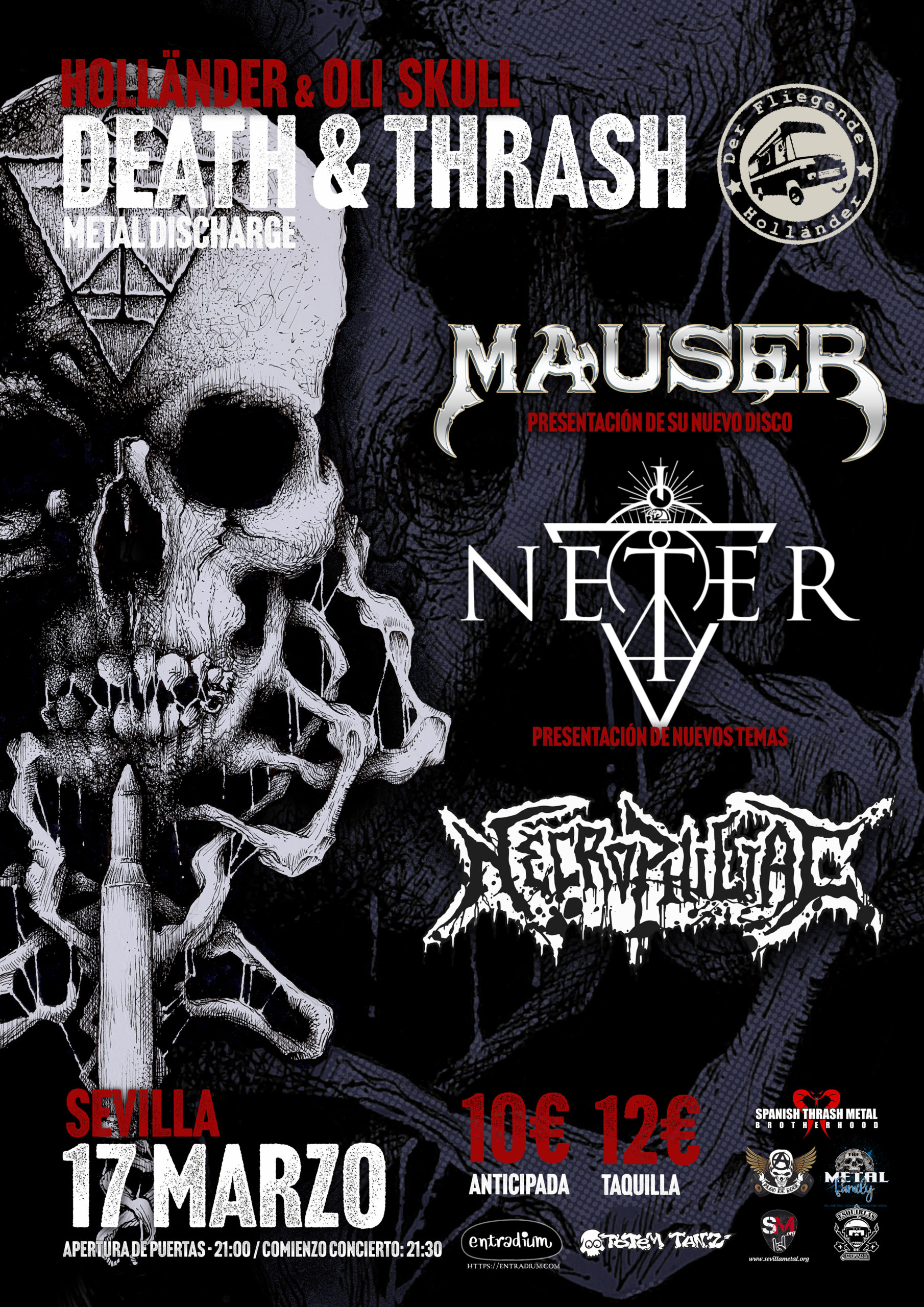 Holländer Death & Thrash: Neter + Mauser + Necrophiliac el 17 de marzo en Sevilla