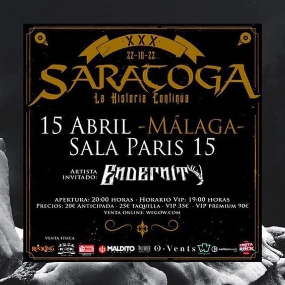 Saratoga estará actuando el 15 de abril en Málaga acompañados de Endernity