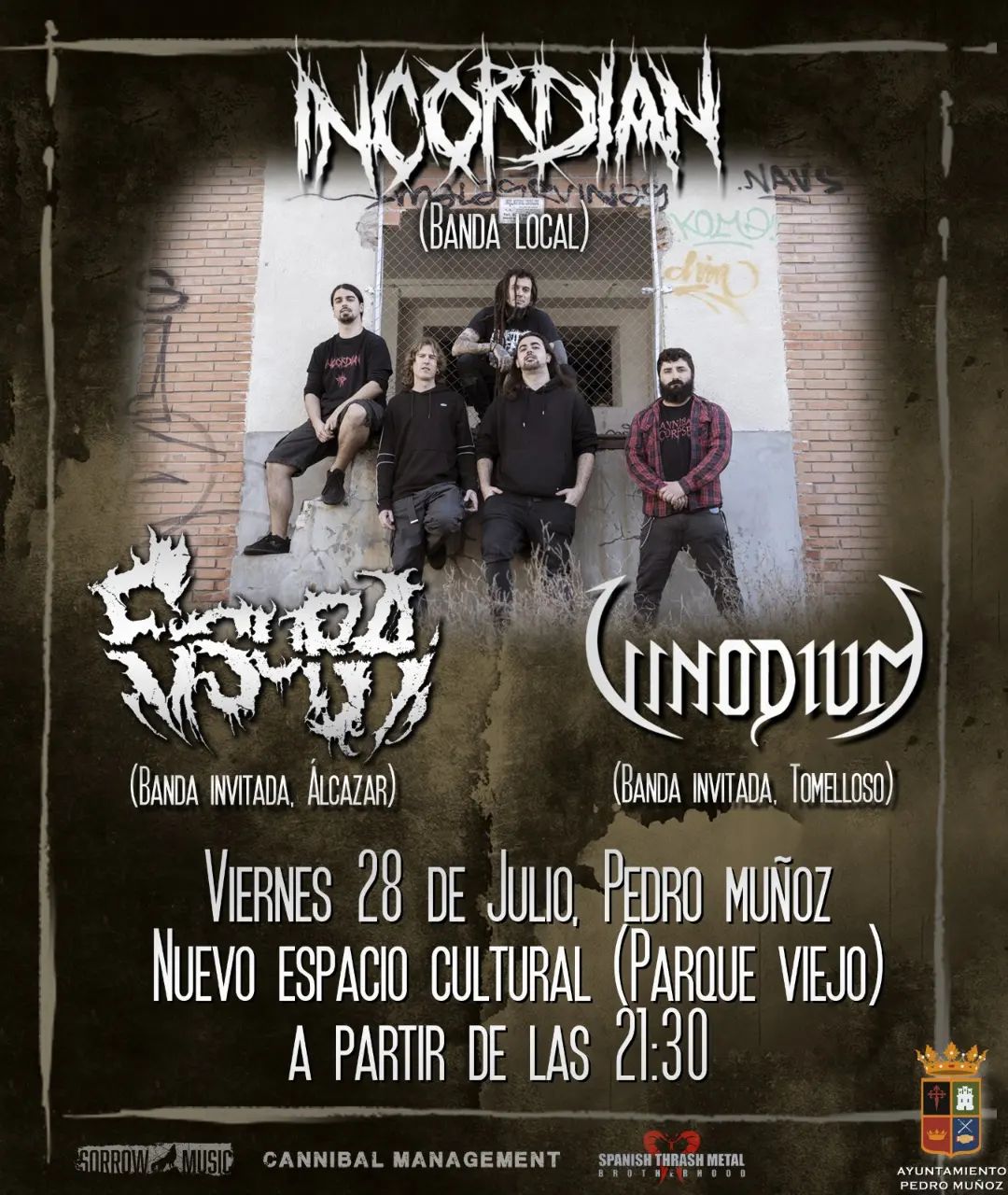 Incordian + Vinodium + Fisura el 28 de julio en Pedro Muñoz (Ciudad Real)
